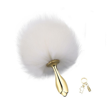 Металева анальна пробка Кролячий хвост LOCKINK SEVANDA White Bunny-Tail Anal Rose-shape Plug – купити