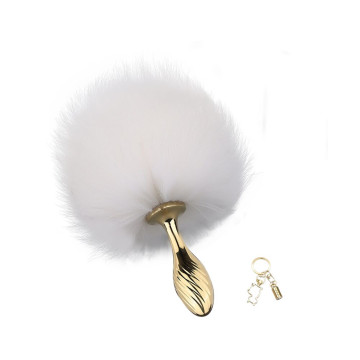 Металева анальна пробка Кролячий хвост LOCKINK SEVANDA White Bunny-Tail Anal Pear-shape Plug – купити