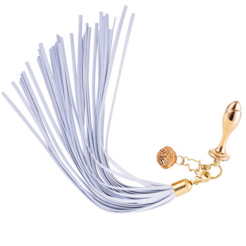 Металева анальна пробка Хвіст поні LOCKINK SEVANDA White Pony-Tail Anal Rose-shape Plug – купити