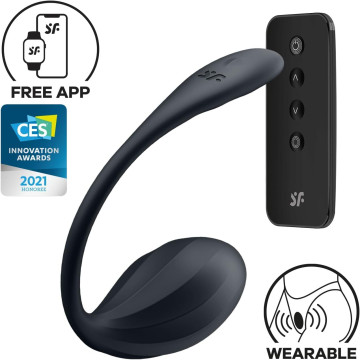 Смарт-віброяйце Satisfyer Ribbed Petal Connect App Black, керування зі смартфона, пульт ДК – купити