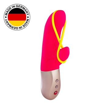 Мінівібратор-кролик зі стимулювальною стрічкою Fun Factory AMORINO pink/neon yellow, стрічка знімна – купити
