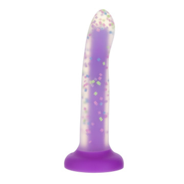Фалоімітатор, що світиться в темряві, ADDICTION Rave, Glow in the Dark Dildo Purple Confetti, 20.3 см – купити