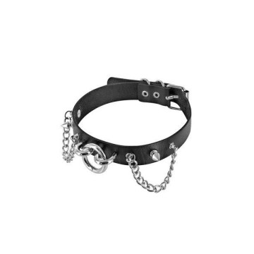 Нашийник ланцюжками, шипами і кільцем Fetish Tentation Choker Rings and Chains, екошкіра – купити