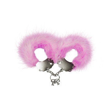 Наручники металеві Adrien Lastic Handcuffs Pink з рожевою пухнастою обробкою – купити