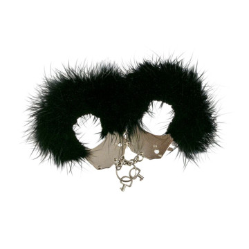 Наручники металеві Adrien Lastic Handcuffs Black з чорною пухнастою обробкою – купити