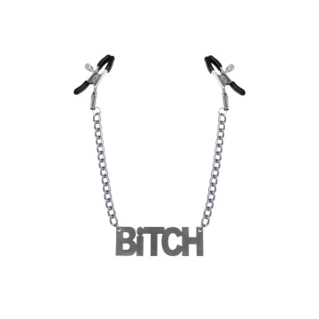 Затискачі для сосків Bitch, Feral Feelings - Nipple clamps Bitch, срібло/чорний – купити