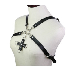 Портупея зі штучної шкіри з фіксатором Women's PU Leather Chest Harness Caged bra BLACK