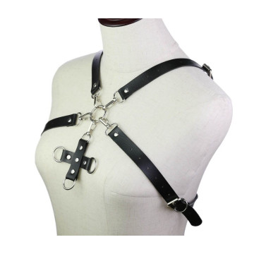 Портупея зі штучної шкіри з фіксатором Women's PU Leather Chest Harness Caged bra BLACK – купити