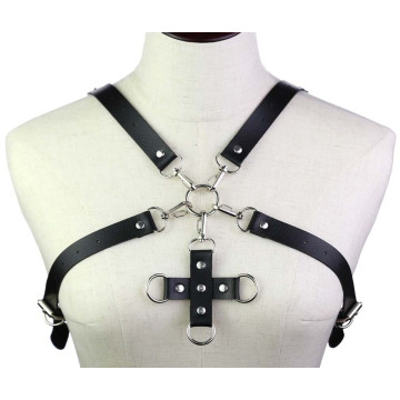Портупея зі штучної шкіри з фіксатором Women's PU Leather Chest Harness Caged bra BLUE – купити