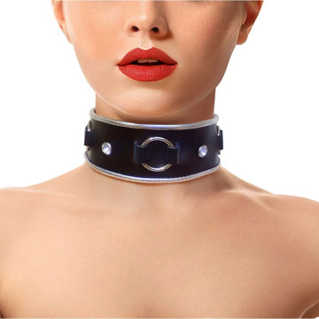 Ошейник из натуральной кожи со стразами и кольцом Art of Sex -  Collar Ring – купити