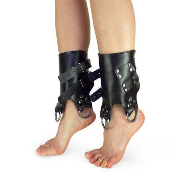 Поножі-манжети для підвісу за ноги Art of Sex – Leg Cuffs For Suspension, чорні, натуральна шкіра – купити