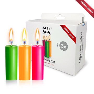 Набір воскових свічок Art of Sex size S 10 см (3 шт), низькотемпературні, люмінісцентні – купити