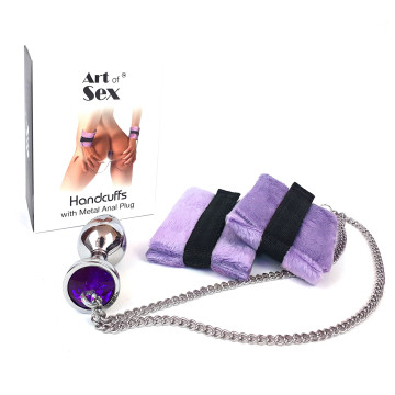 Наручники з металевою анальною пробкою Art of Sex Handcuffs with Metal Anal Plug size M Purple – купити