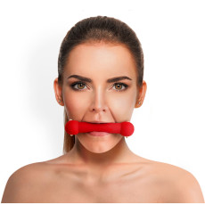 Кляп-палиця на ременях Art of Sex – Gag Stick Silicon, червоний, натуральна шкіра
