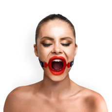 Кляп-розширювач силіконове кільце Art of Sex – Gag ring, червоний, натуральна шкіра