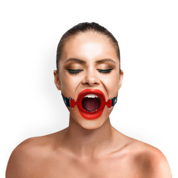 Кляп-розширювач силіконове кільце Art of Sex – Gag ring, червоний, натуральна шкіра – купити