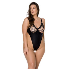 Боді з екошкіри Passion CELINE BODY 6XL/7XL black, з доступом, відкритий