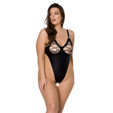 Боді з екошкіри Passion CELINE BODY 4XL/5XL black, з доступом, відкритий – купити