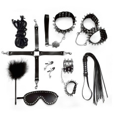 Набор Art of Sex - Spikes BDSM Set Leather, 10 предметов, натуральная кожа, Черный