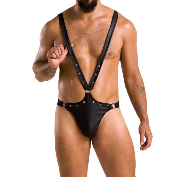 Чоловіче боді з люверсами Passion 028 HARRY L/XL Black, екошкіра, на шлейках – купити