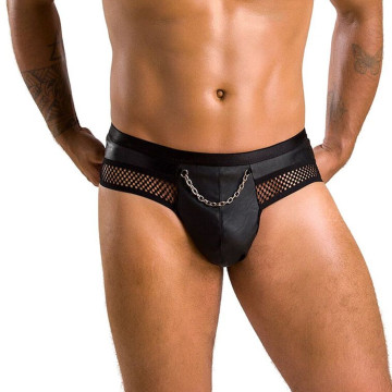 Чоловічі труси з ланцюжком Passion 030 SLIP TOM XXL/XXXL Black, екошкіра, відкриті сідниці – купити