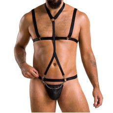 Комплект чоловічої білизни зі стреп Passion 039 SET ANDREW L/XL Black, стринги, шлейки
