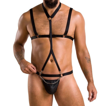 Комплект чоловічої білизни зі стреп Passion 039 SET ANDREW L/XL Black, стринги, шлейки – купити