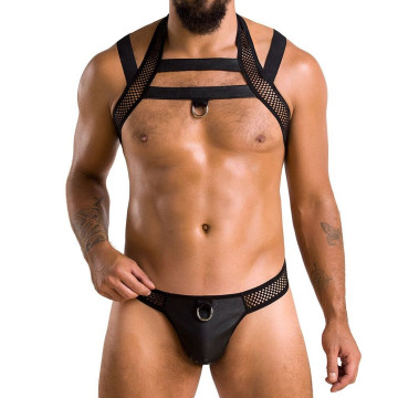 Комплект чоловічої білизни з кріпленнями Passion 043 JACOB XXL/XXXL Black, труси, шлейки – купити