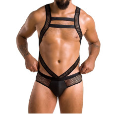 Чоловіче еротичне сітчасте боді Passion 045 VICTOR L/XL Black, екошкіра, сітка