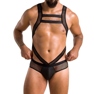 Чоловіче еротичне сітчасте боді Passion 045 VICTOR XXL/XXXL Black, екошкіра, сітка – купити