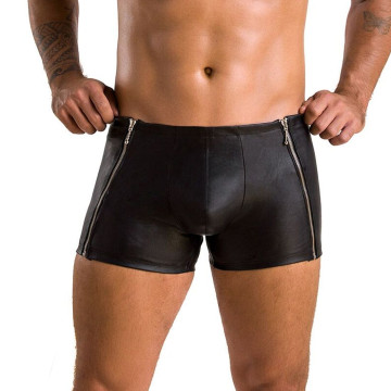 Чоловічі шкіряні боксери з блискавками Passion 049 SHORT MATT XXL/XXXL Black – купити