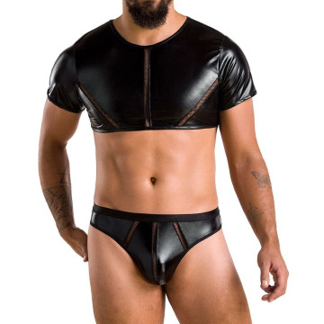 Комплект чоловічої білизни під латекс Passion 057 SET PETER S/M Black, кроп-топ, стринги – купити