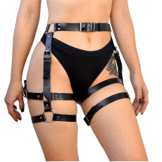 Гартери Art of Sex Claire, натуральна шкіра, розмір L-2XL, колір чорний