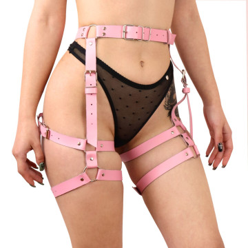 Гартери Art of Sex Claire, натуральна шкіра, розмір L-2XL, колір рожевий – купити