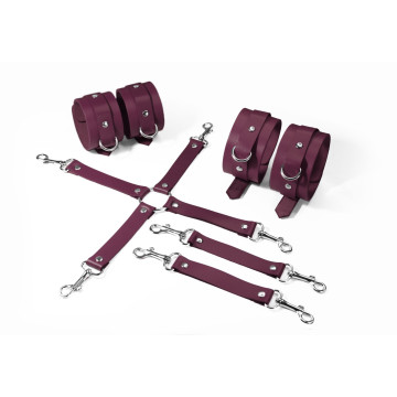Набір для БДСМ 3 в 1 Feral Feelings BDSM Kit 3 Burgundy, burgundy, наручники, поножі, хрестовина – купити