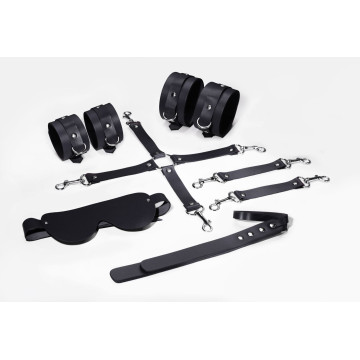 Набір для БДСМ 5 в 1 Feral Feelings BDSM Kit 5 Black, наручники, поножі, хрестовина, маска, падл – купити