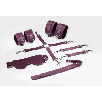 Набір Feral Feelings BDSM Kit 5 Burgundy, наручники, поножі, хрестовина, маска, падл – купити