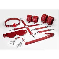 Набір Feral Feelings BDSM Kit 7 Red, наручники, поножі, конектор, маска, падл, кляп, затискачі