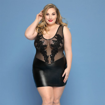 Елегантна сукня JSY «Леді Софія» Plus Size, black, дрібна сітка, вишивка, екошкіра – купити