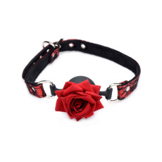 Кляп з трояндою Master Series: Eye-Catching Ball Gag With Rose, чорно-червоний