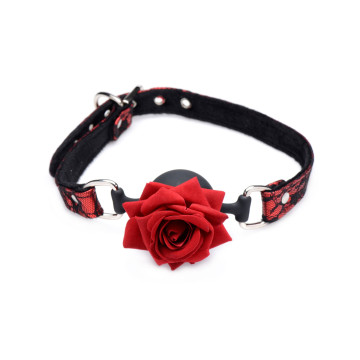 Кляп з трояндою Master Series: Eye-Catching Ball Gag With Rose, чорно-червоний – купити