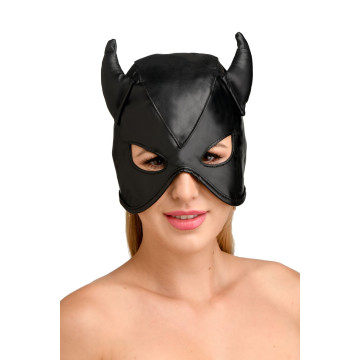 Маска з рогами Master Series: Dungeon Demon Bondage Mask with Horns, чорна – купити