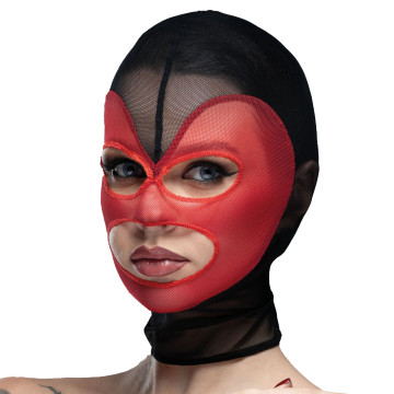 Маска серце сітка з відкритим ротом та очима Feral Feelings - Hearts Mask Black/Red – купити