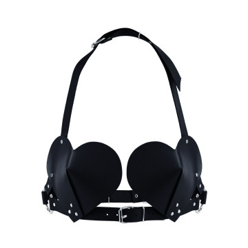 Ліф Серце з натуральної шкіри Feral Feelings - Hearts Bra Black – купити