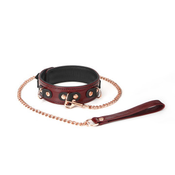 Шкіряний нашийник з повідцем Liebe Seele Wine Red Collar and Leash, 3 кільця для кріплення – купити