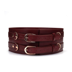 Шкіряний пояс для бондажу Liebe Seele Wine Red Waist Cuff, S Size