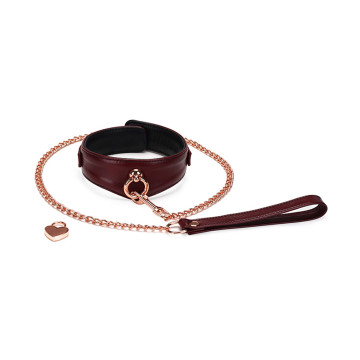 Шкіряний нашийник з повідцем Liebe Seele Wine Red Curved Collar, замок-сердечко – купити