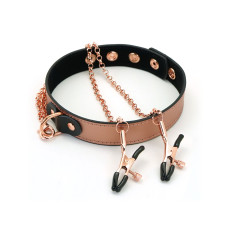 Нашийник із затискачами для сосків Liebe Seele Rose Gold Memory Collar with Nipple Clamps