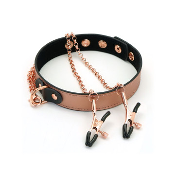 Нашийник із затискачами для сосків Liebe Seele Rose Gold Memory Collar with Nipple Clamps – купити