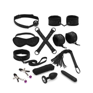 Набір Liebe Seele Black Lace and Neoprene 11шт Bondage Kit, анальна пробка з кристалом, віброкуля – купити